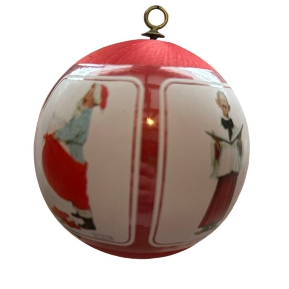 Vintage 1982 Norman Rockwell Collection Christmas Ornament Red Satin Ball 3 inch